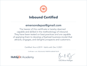 certificado Inbound HubSpot