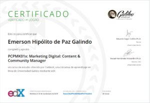 certificado edX C&CM