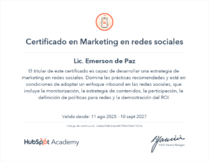 certificado rrss HubSpot